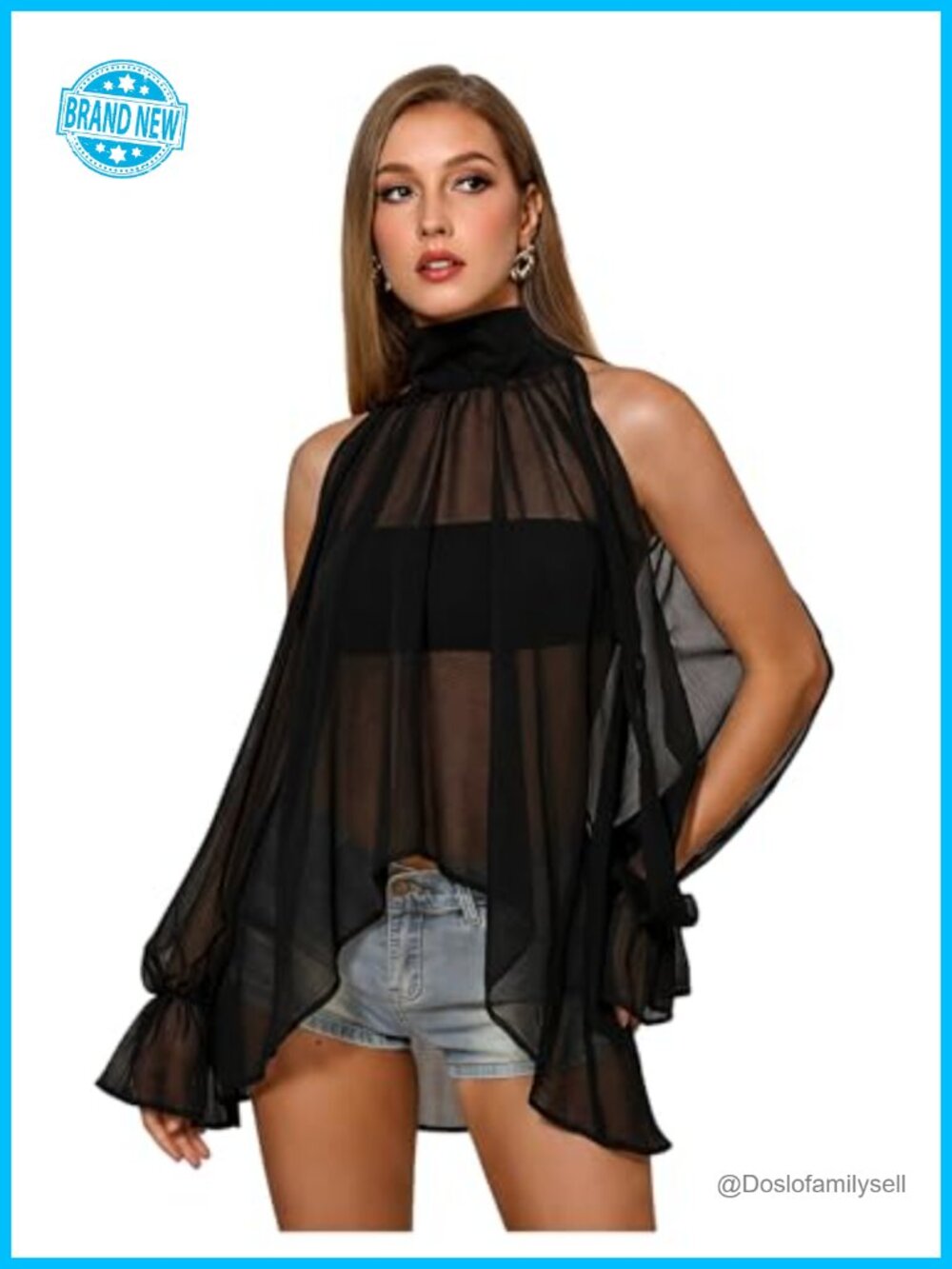 Sheer Halter Blouse Flowy Cute Party Going Out Tops